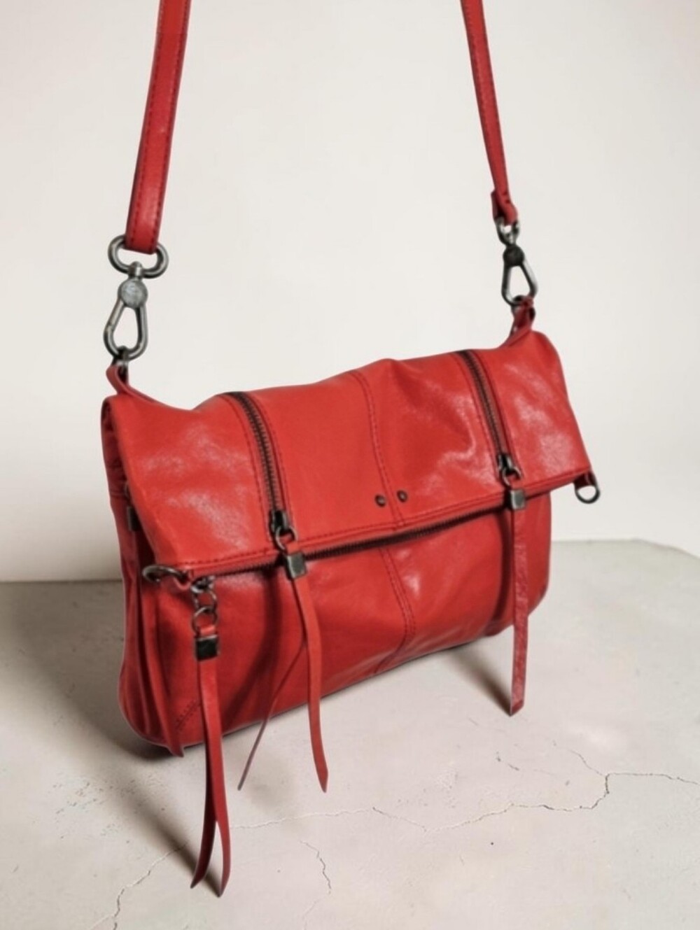 The Sak Crossbody OS Sanibel Foldover Pebbled Leather Convertible Coral Medium